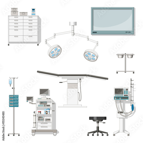Set with medical furniture and equipment of a operating room