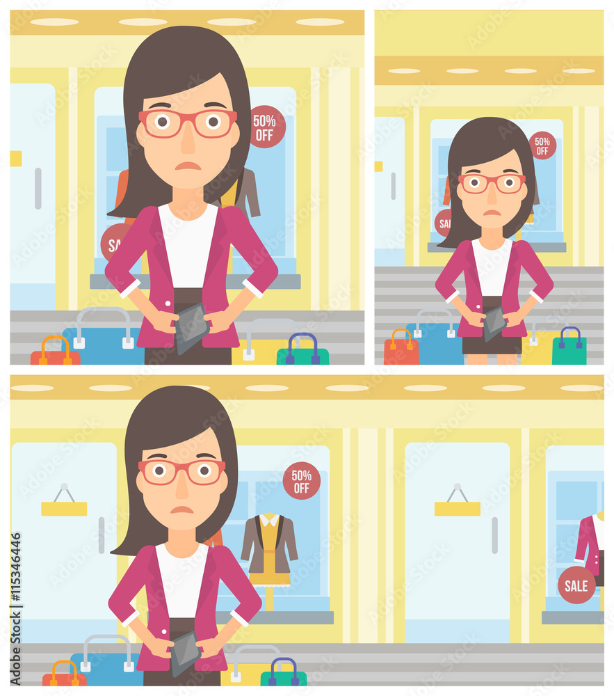 Woman showing epmty wallet vector illustration. Woman showing epmty wallet vector illustration.