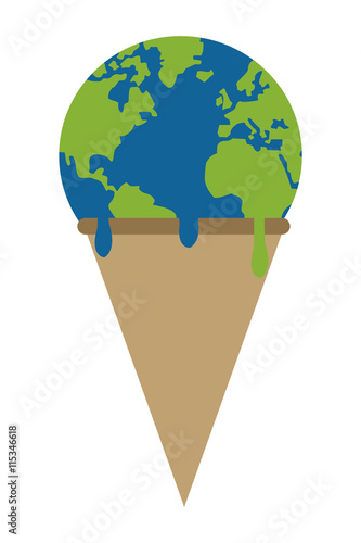 simple flat design planet earth ice cream melting icon vector illustration