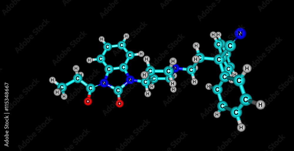 Bezitramide molecular structure isolated on black