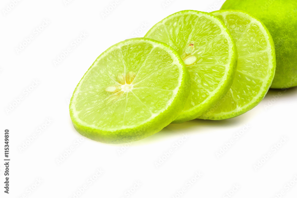 Sliced lime fruit isolated on white background