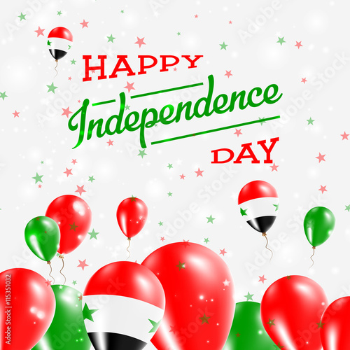 Syrian Arab Republic Independence Day Patriotic Design. Balloons in National Colors of the Country. Happy Independence Day Vector Greeting Card.