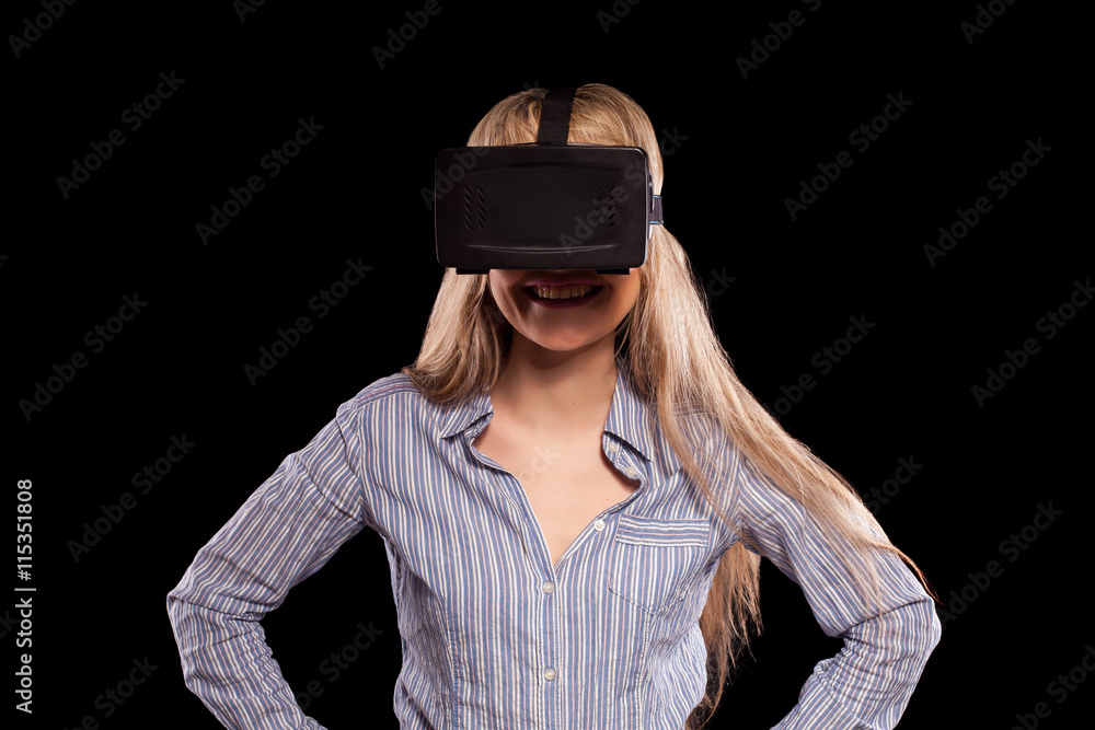 Woman in virtual reality headset Woman in virtual reality headset