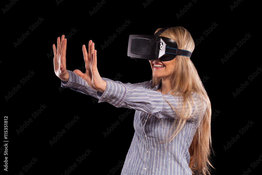 Woman in virtual reality headset Woman in virtual reality headset