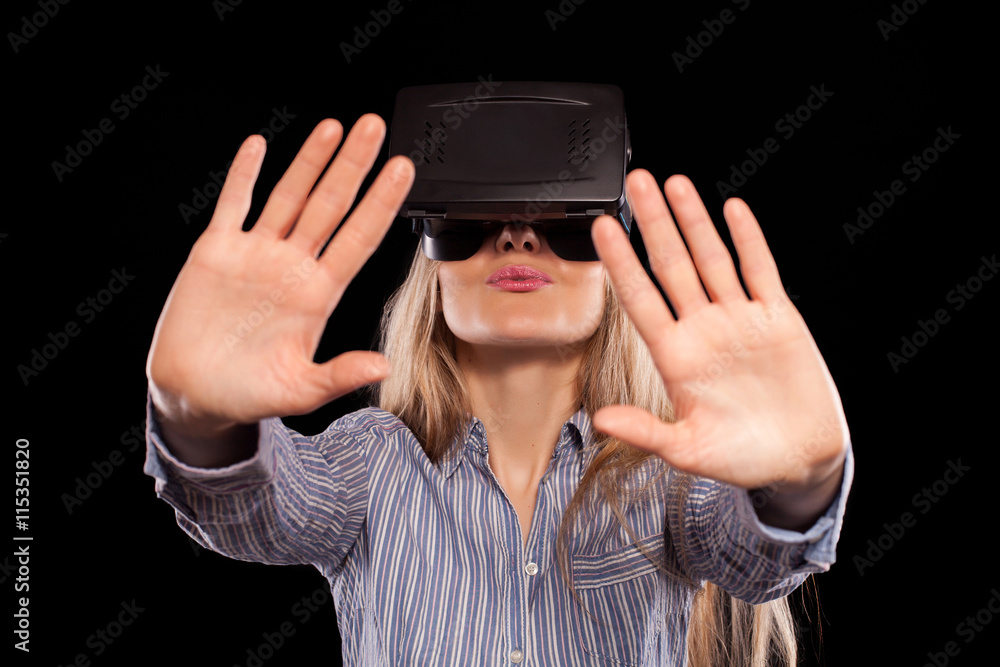 Woman in virtual reality headset Woman in virtual reality headset