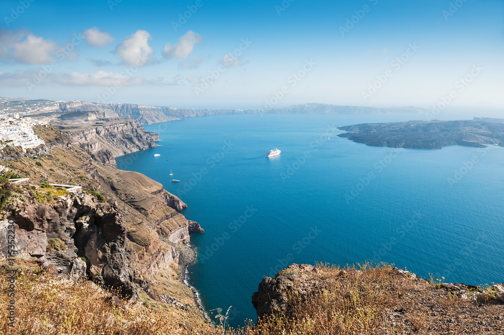 Panoramic view of Santorini island, Greece.