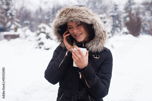 Winter, woman and hot coffee