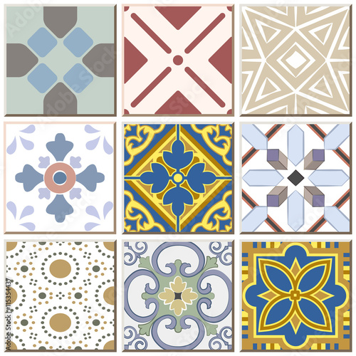 Vintage retro ceramic tile pattern set collection 039
