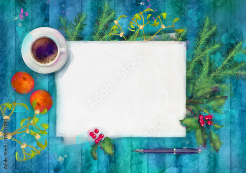 Christmas Watercolor Top View Background 