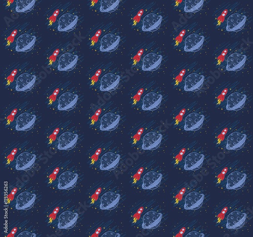 Background with rocket and planet.