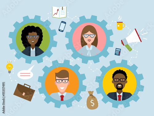 Human resource management flat design colorful vector illustration concept on blue background