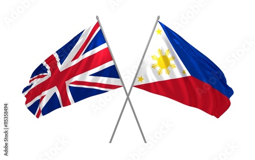 3d illustration of UK and Philippines flags together waving in the wind