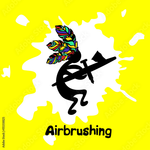 Airbrushing, vector icons, logo. The artist with the airbrush wi