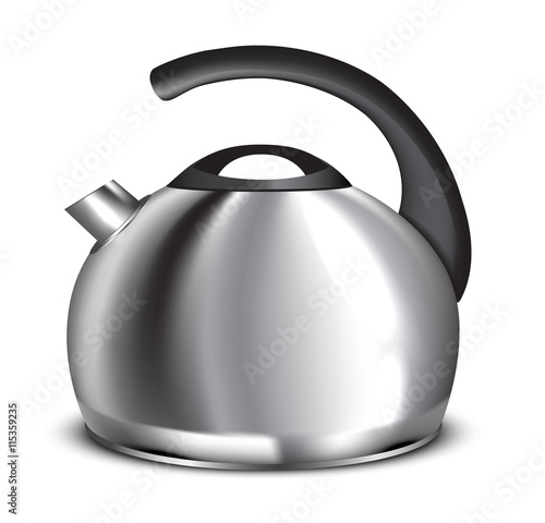 Teapot kettle. Shiny stainless steel kettle. Vector Illustration