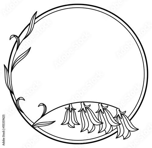 Elegant round frame with bluebells.  Design element for advertisements, logos, pages, flyer, web, wedding and other invitations or greeting cards. Vector clip art.