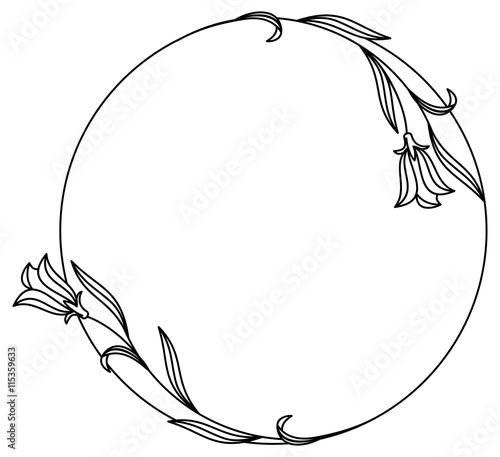 Elegant round frame with bluebells.  Design element for advertisements, logos, pages, flyer, web, wedding and other invitations or greeting cards. Vector clip art.