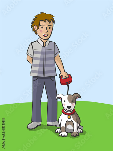 Ilustración vectorial de un hombre paseando a su perro