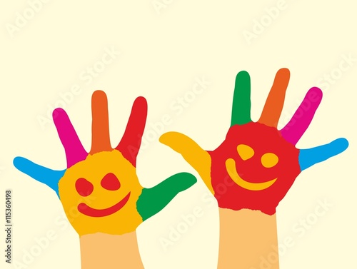 Children hands in paint. 