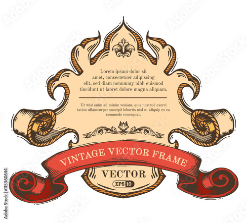 Vector vintage border frame isolated on white background.