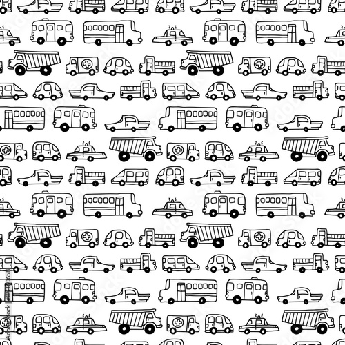 Seamless pattern of doodles cars.