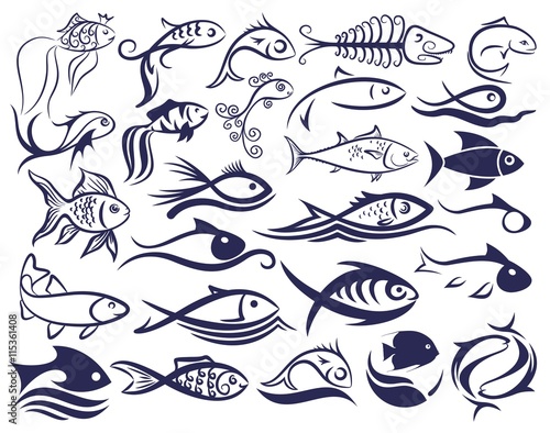Set of logos fishes.