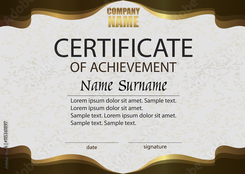 Certificate of achievement. Reward. Winning the competition. Awa