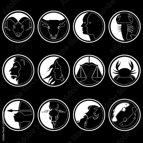 zodiac icons on blackboard
