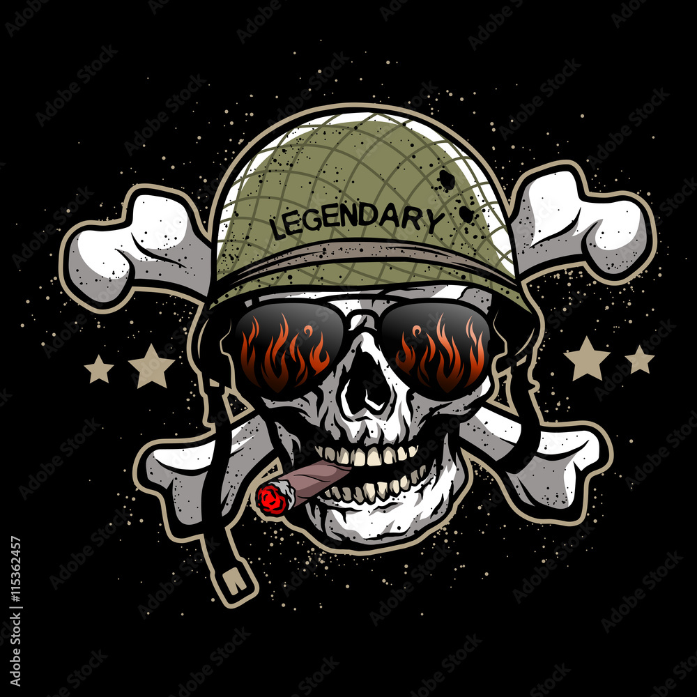 Skull in sunglasses and a military helmet.