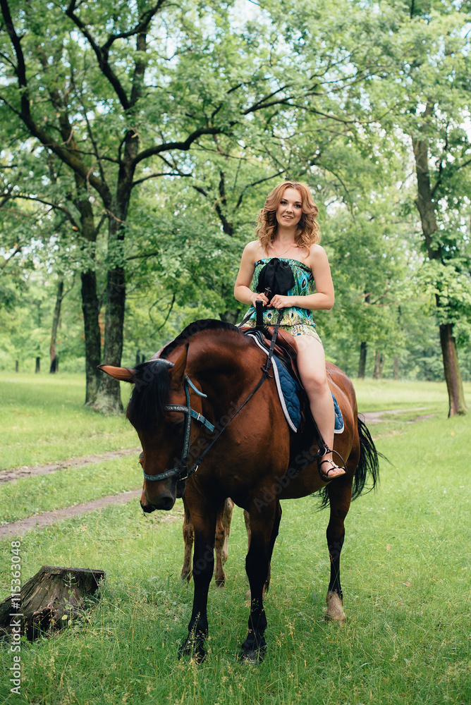 The girl on a horse in the park The girl on a horse in the park