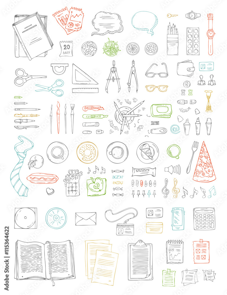 Vector set of doodles work place objects. Vector set of doodles work place objects.