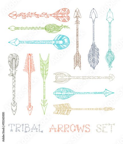 Vector set of colourful outlined tribal arrows.