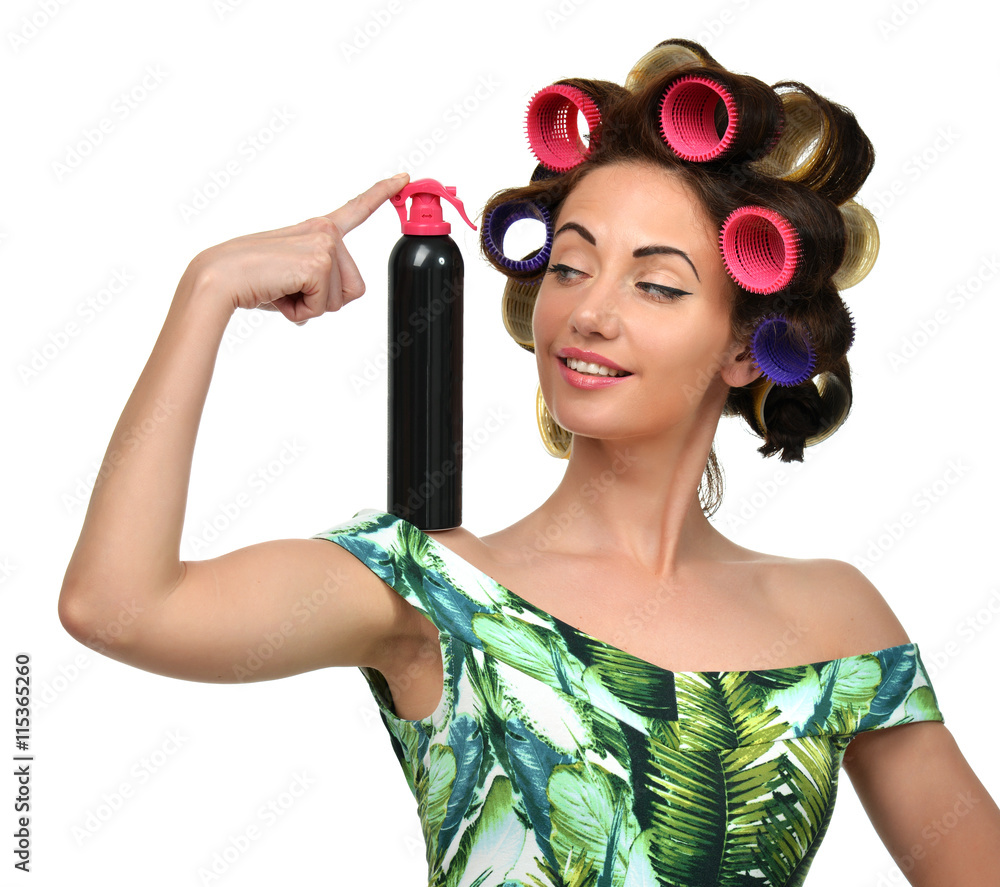 happy fashion brunette woman with big black hair spray and curle Stock  Photo | Adobe Stock