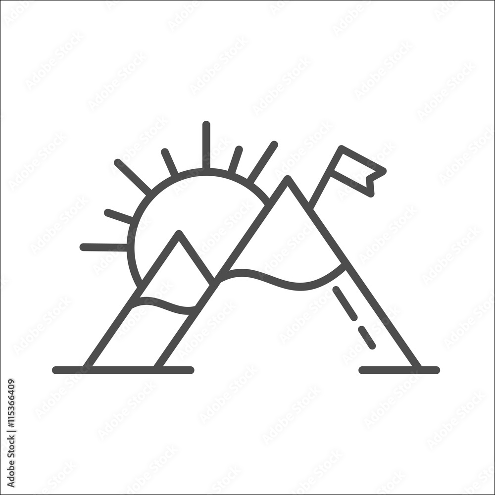 Climbing and travelling. Mountain with snowy peak and the flag. Climbing and travelling. Mountain with snowy peak and the flag.