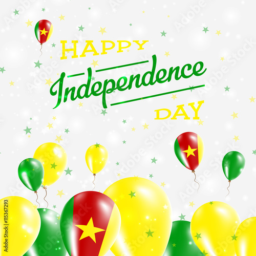 Cameroon Independence Day Patriotic Design. Balloons in National Colors of the Country. Happy Independence Day Vector Greeting Card.