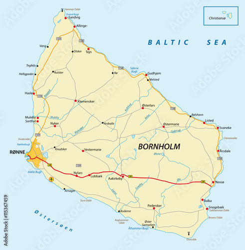 vector road map of the Danish island bornholm in the Baltic sea photo