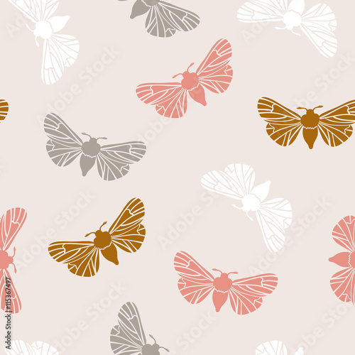Unusual hipster seamless pattern with  clothes moth. Vector background. Abstract triangular style. 
