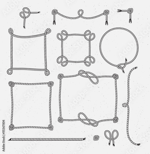 Set of Hipster Vintage Stylized Rope Frames Graphic Designs on the grunge background.