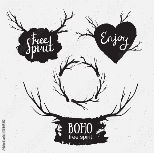 Set of rustic logo elements. Hand drawn hipster vintage stylized vector design elements.
