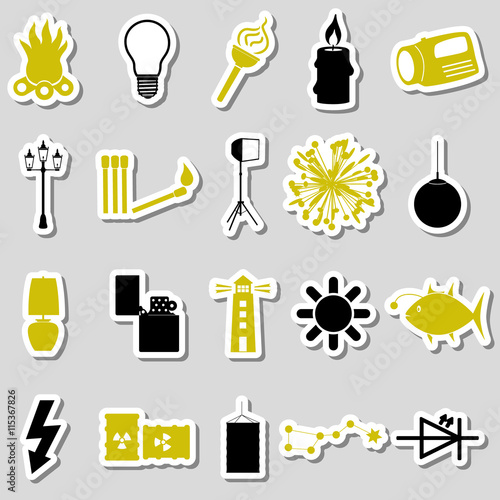light theme modern simple black and yellow stickers icons eps10