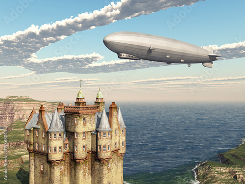 Fotografie Scottish castle and airship