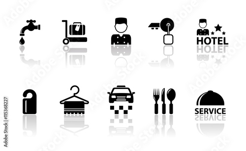 hotel concept icons with reflection