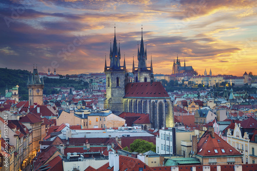 Prague. Image of Prague, capital city of Czech Republic, during dramatic sunset.