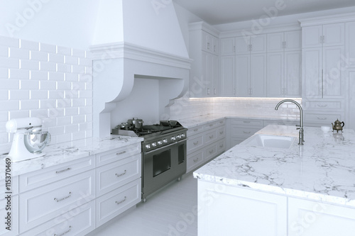 Wallpaper Mural Luxurious white kitchen cabinet with cooking island. Close up Torontodigital.ca