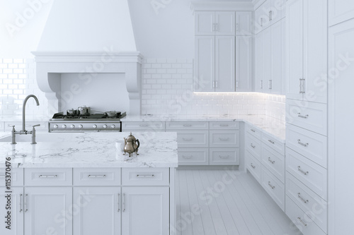 Wallpaper Mural Luxurious white kitchen cabinet with cooking island.  Torontodigital.ca