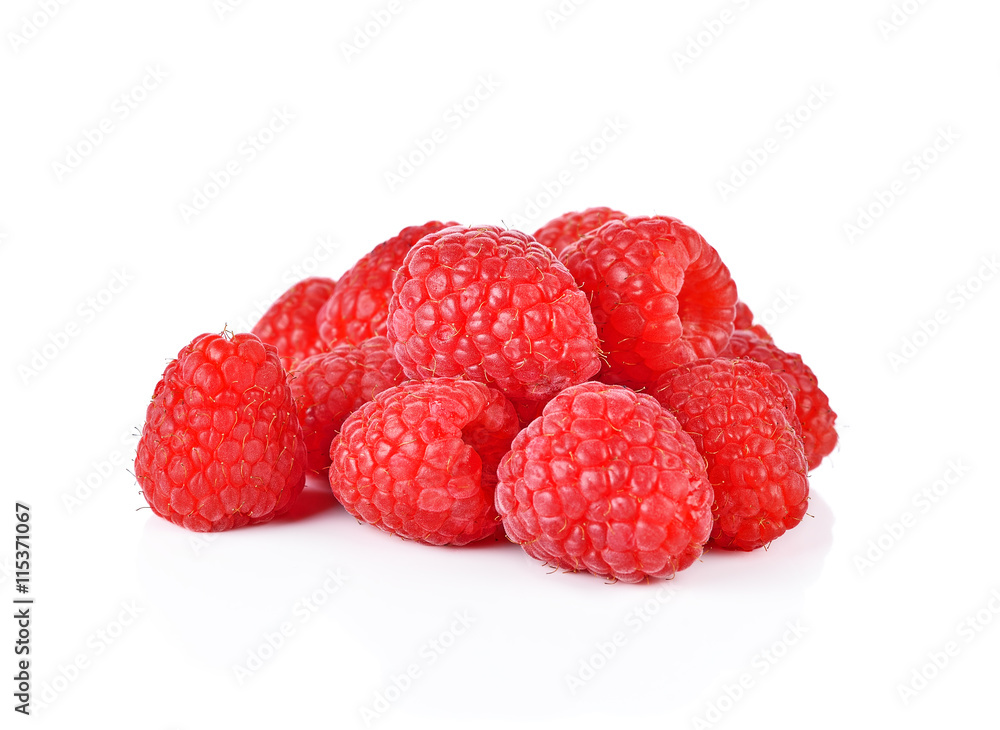 Pile raspberry red ripe white background Pile raspberry red ripe white background