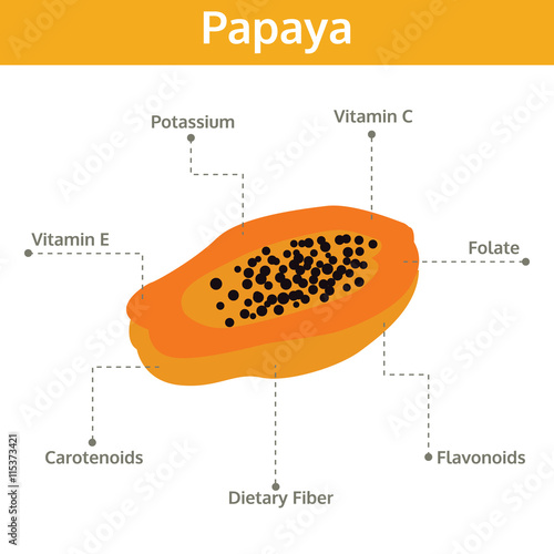 papaya nutrient of facts and health benefits, info graphic fruit