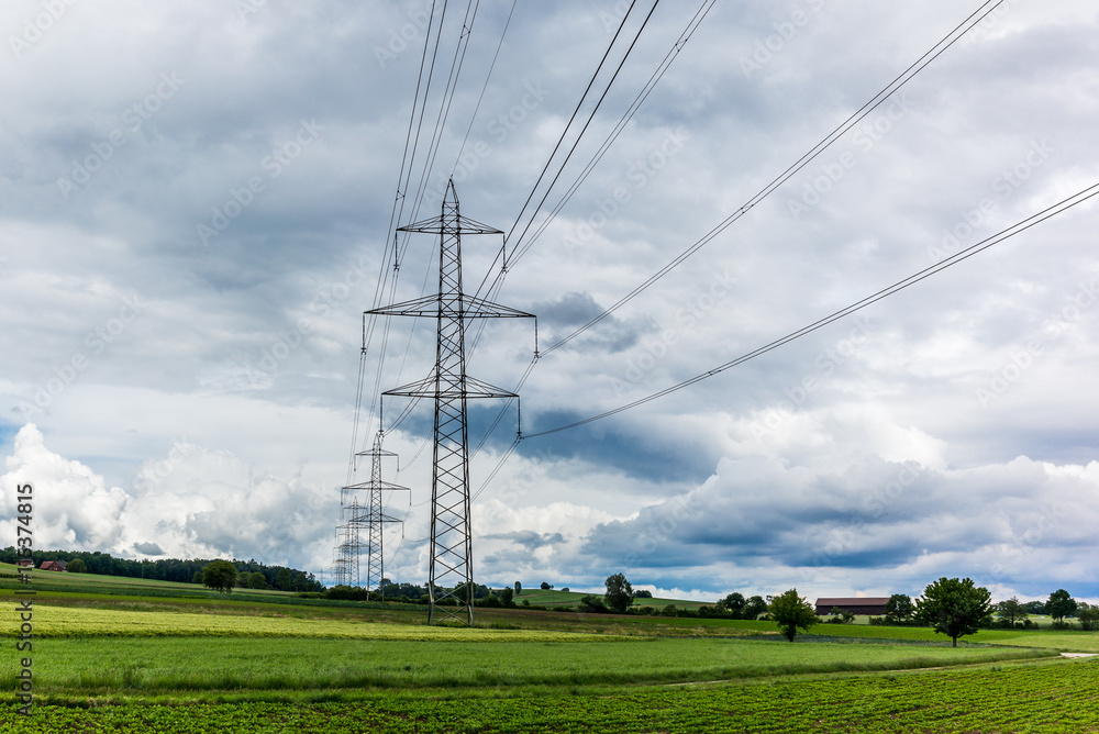 Power lines in the Swiss countryside Power lines in the Swiss countryside