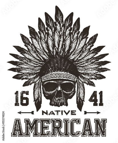 skull indian chief hand drawing style