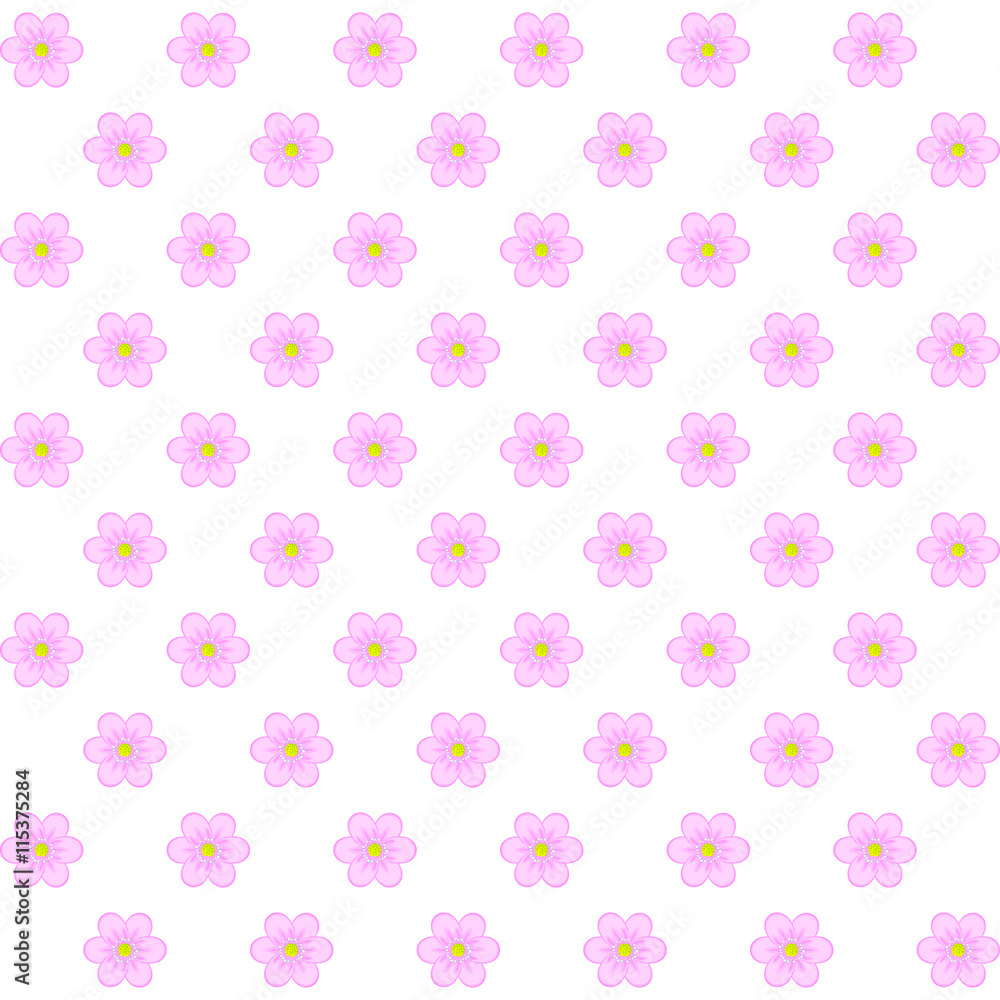 Pattern of pink flowers on a white background.
