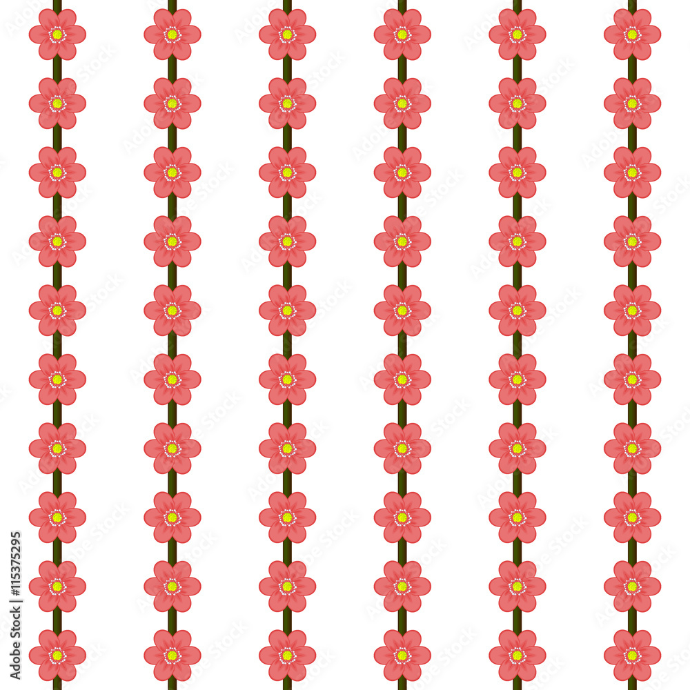Pattern of red flowers on a white background.